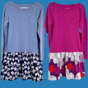 Lot of 2 Gymboree Cotton Dresses Girls Size 7 Drop Waist Long Sleeves Pink Blue